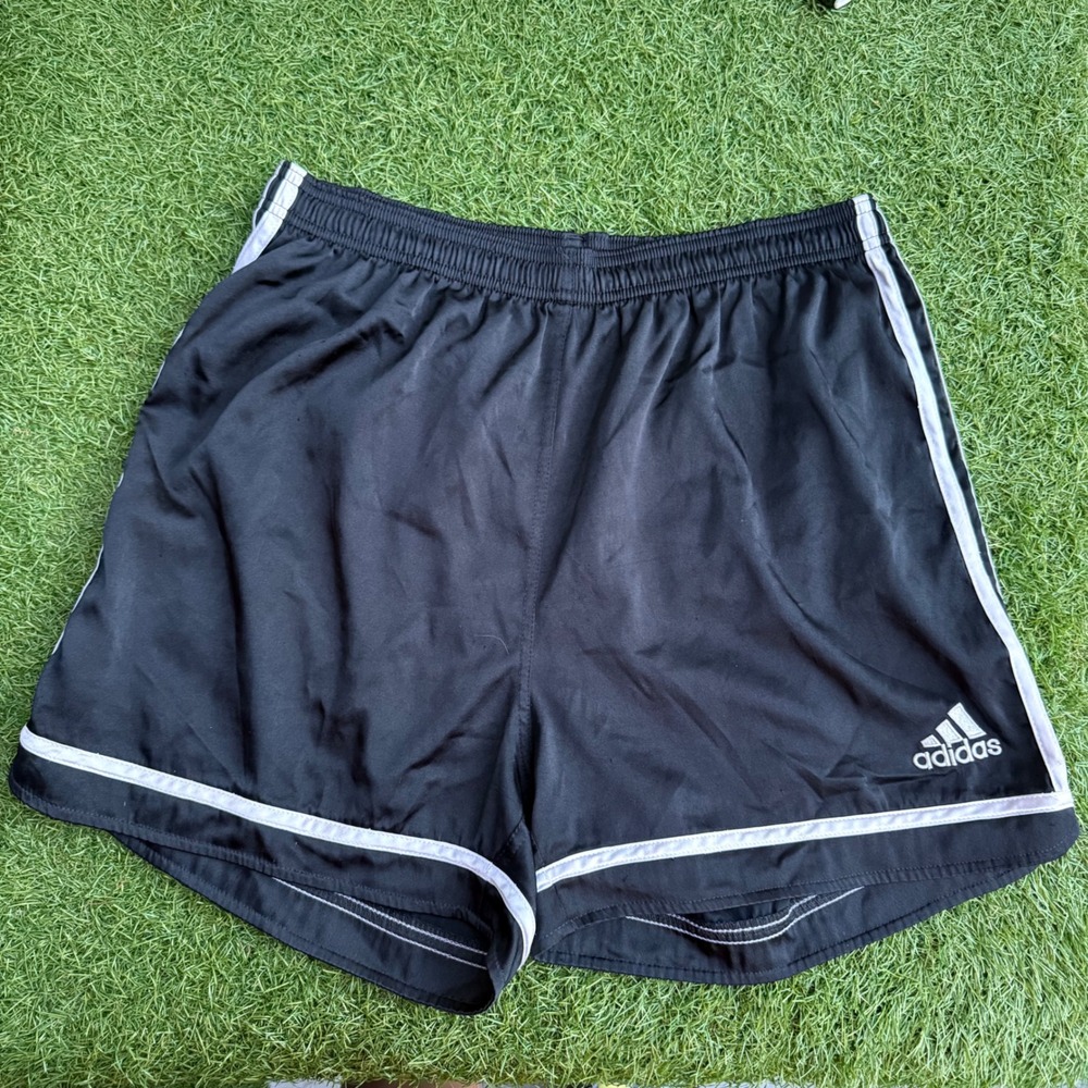 Vtg Y2K Adidas Climalite Shorts Mens Medium Black Satin Soccer Glintz Shiny
